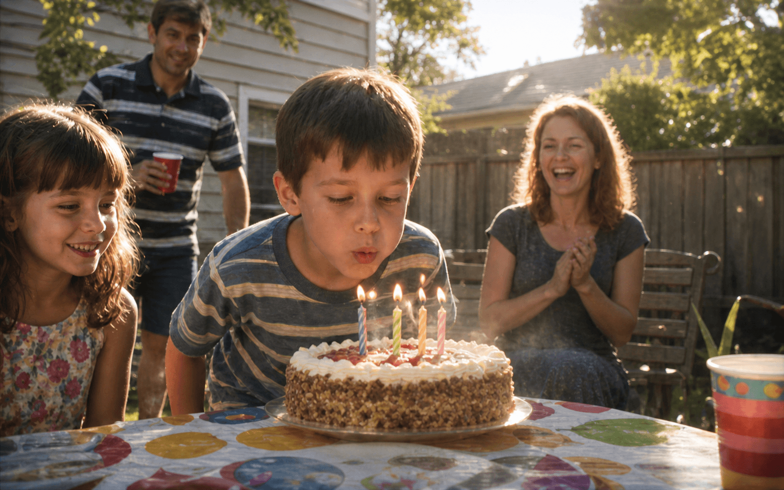 1990s camcorder recording of a family birthday with VHS scanlines and a date stamp